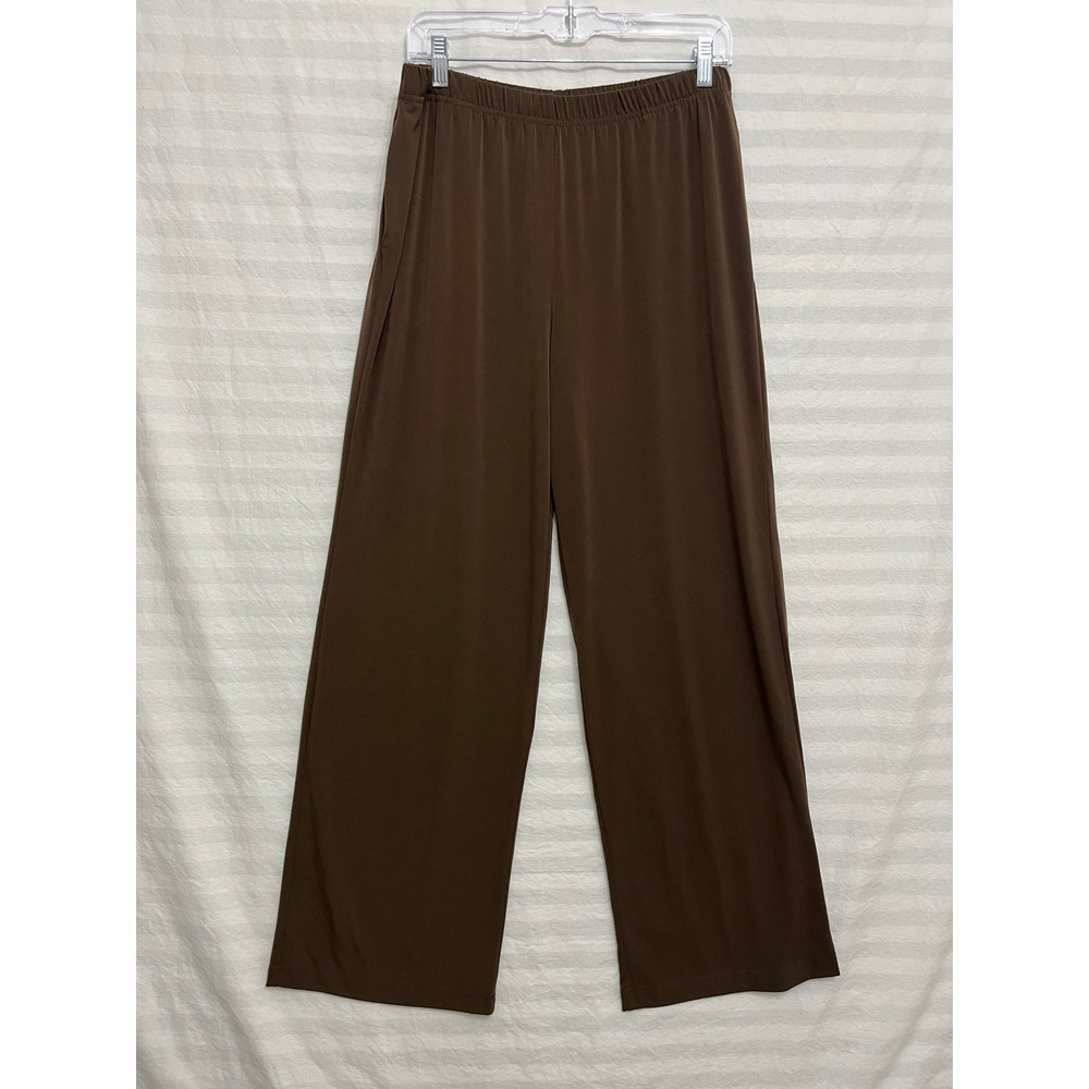 IC Collection by Connie K Pants Large Brown Wide Leg Stretch Pull-on Comfy Fall
